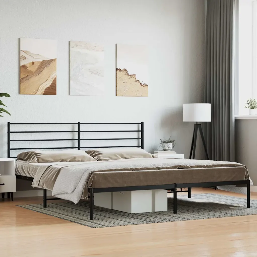 Letto matrimoniale | Letto per adulti | Giroletto con Testiera in Metallo Nero 200x200 cm - Image 2