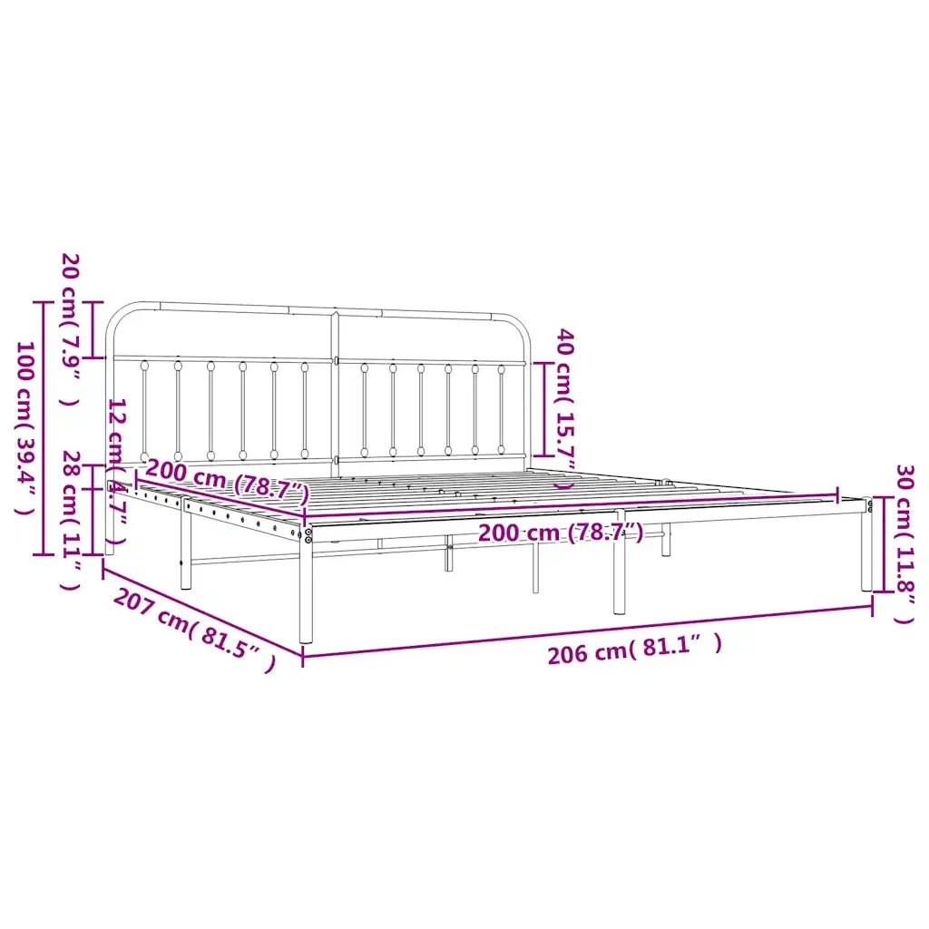 Letto matrimoniale | Letto per adulti | Giroletto con Testiera in Metallo Nero 200x200 cm - Image 10
