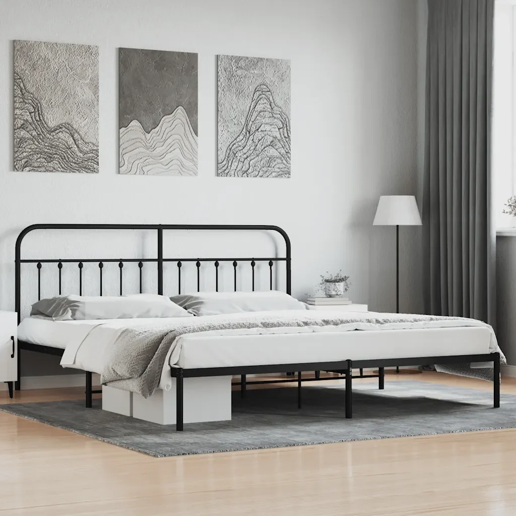 Letto matrimoniale | Letto per adulti | Giroletto con Testiera in Metallo Nero 200x200 cm - Image 2