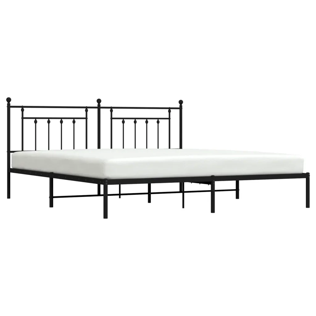 Letto matrimoniale | Letto per adulti | Giroletto con Testiera in Metallo Nero 200x200 cm - Image 5
