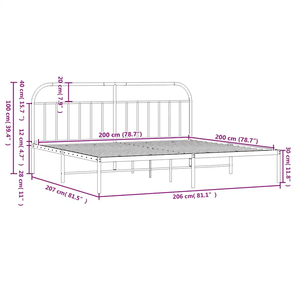 Letto matrimoniale | Letto per adulti | Giroletto con Testiera in Metallo Nero 200x200 cm - Image 10