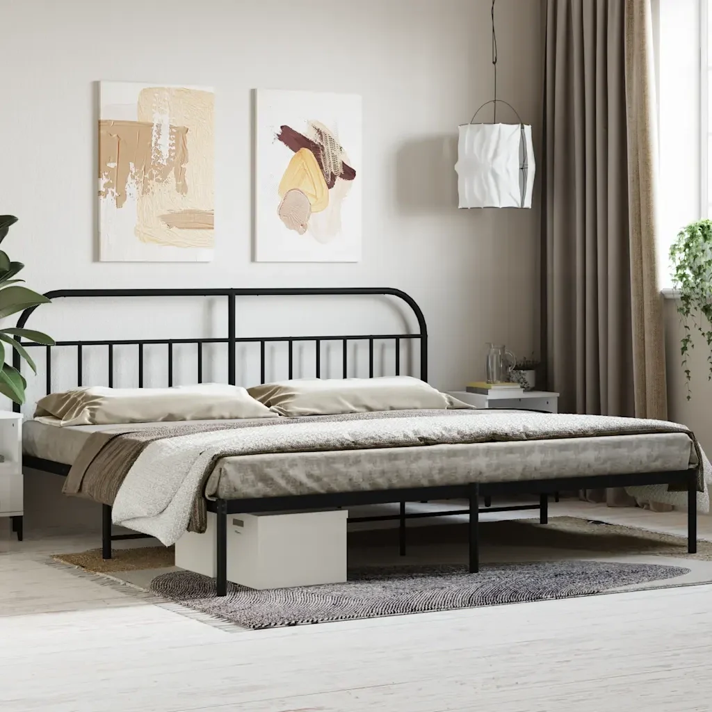 Letto matrimoniale | Letto per adulti | Giroletto con Testiera in Metallo Nero 200x200 cm - Image 2