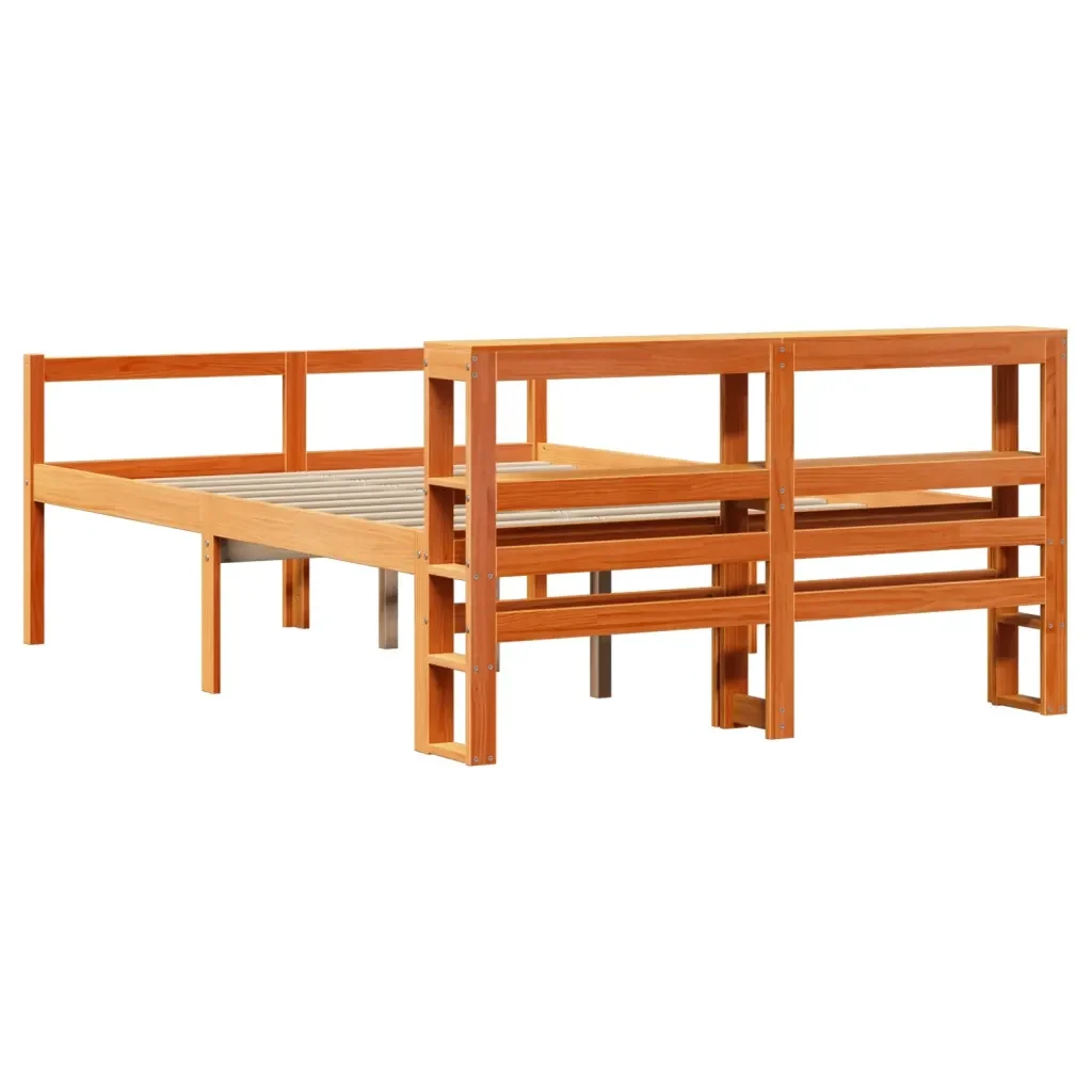 Letto matrimoniale | Letto per adulti | Giroletto con Testiera Marrone Cera 120x190 cm Massello Pino - Image 6