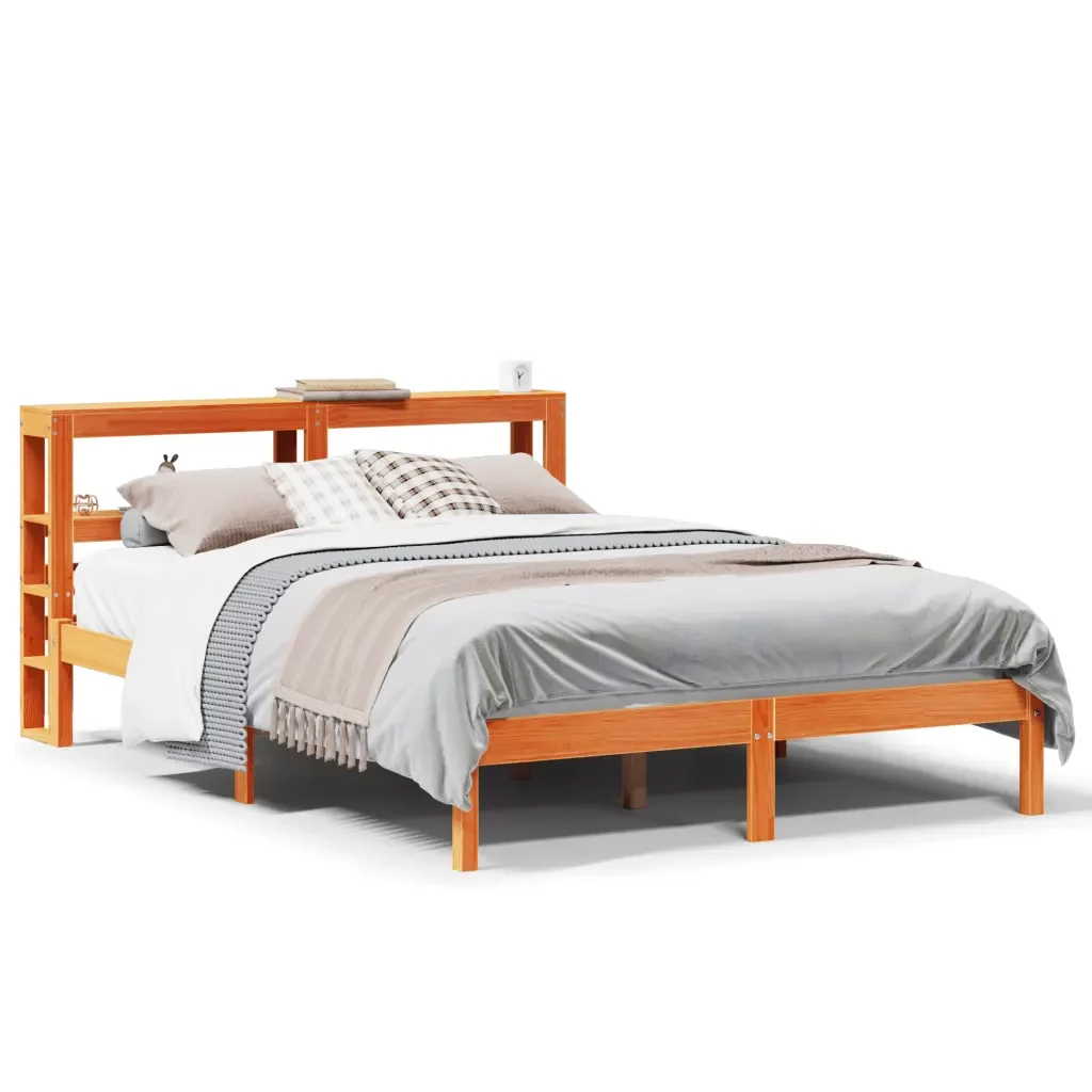Letto matrimoniale | Letto per adulti | Giroletto con Testiera Marrone Cera 120x200 cm Massello Pino