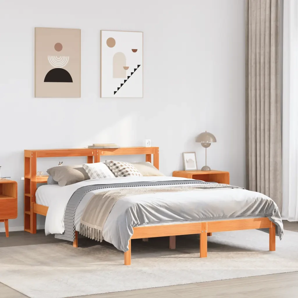 Letto matrimoniale | Letto per adulti | Giroletto con Testiera Marrone Cera 120x200 cm Massello Pino - Image 2