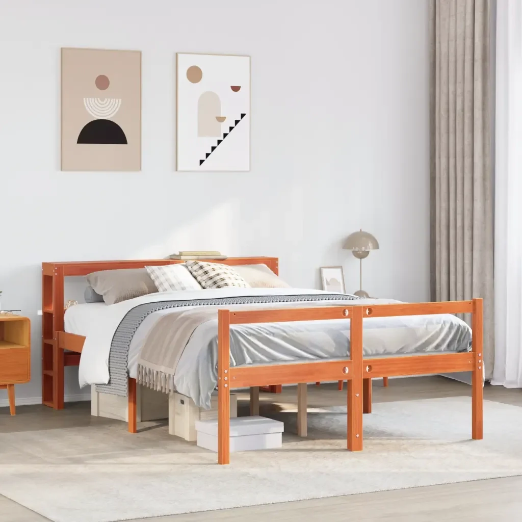 Letto matrimoniale | Letto per adulti | Giroletto con Testiera Marrone Cera 120x200 cm Massello Pino - Image 2