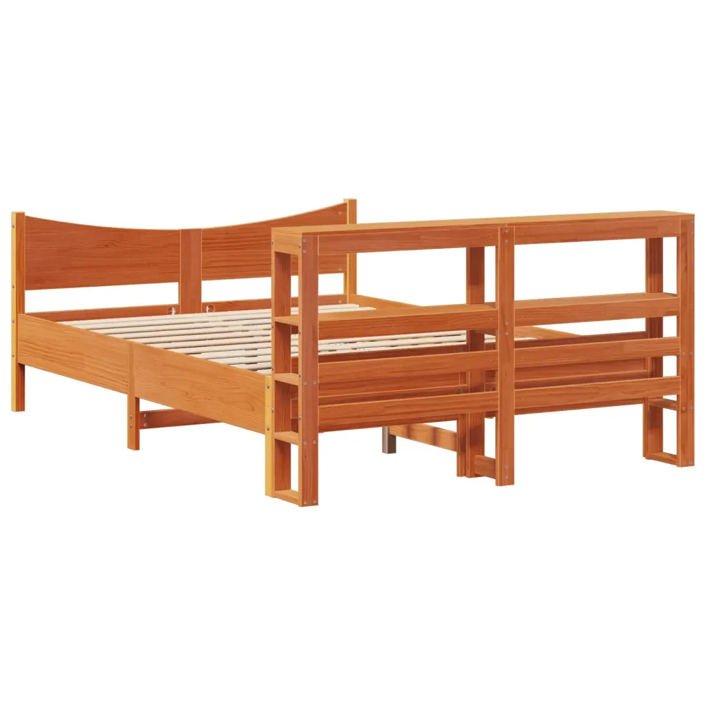 Letto matrimoniale | Letto per adulti | Giroletto con Testiera Marrone Cera 120x200 cm Massello Pino - Image 8