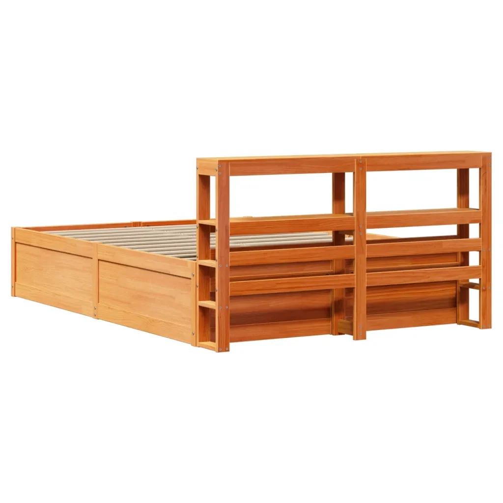 Letto matrimoniale | Letto per adulti | Giroletto con Testiera Marrone Cera 120x200 cm Massello Pino - Image 8