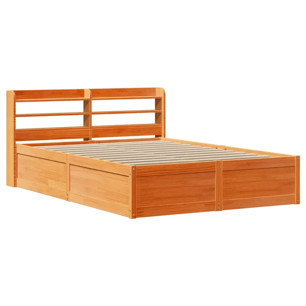 Letto matrimoniale | Letto per adulti | Giroletto con Testiera Marrone Cera 120x200 cm Massello Pino