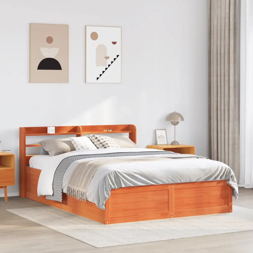 Letto matrimoniale | Letto per adulti | Giroletto con Testiera Marrone Cera 120x200 cm Massello Pino - Image 4