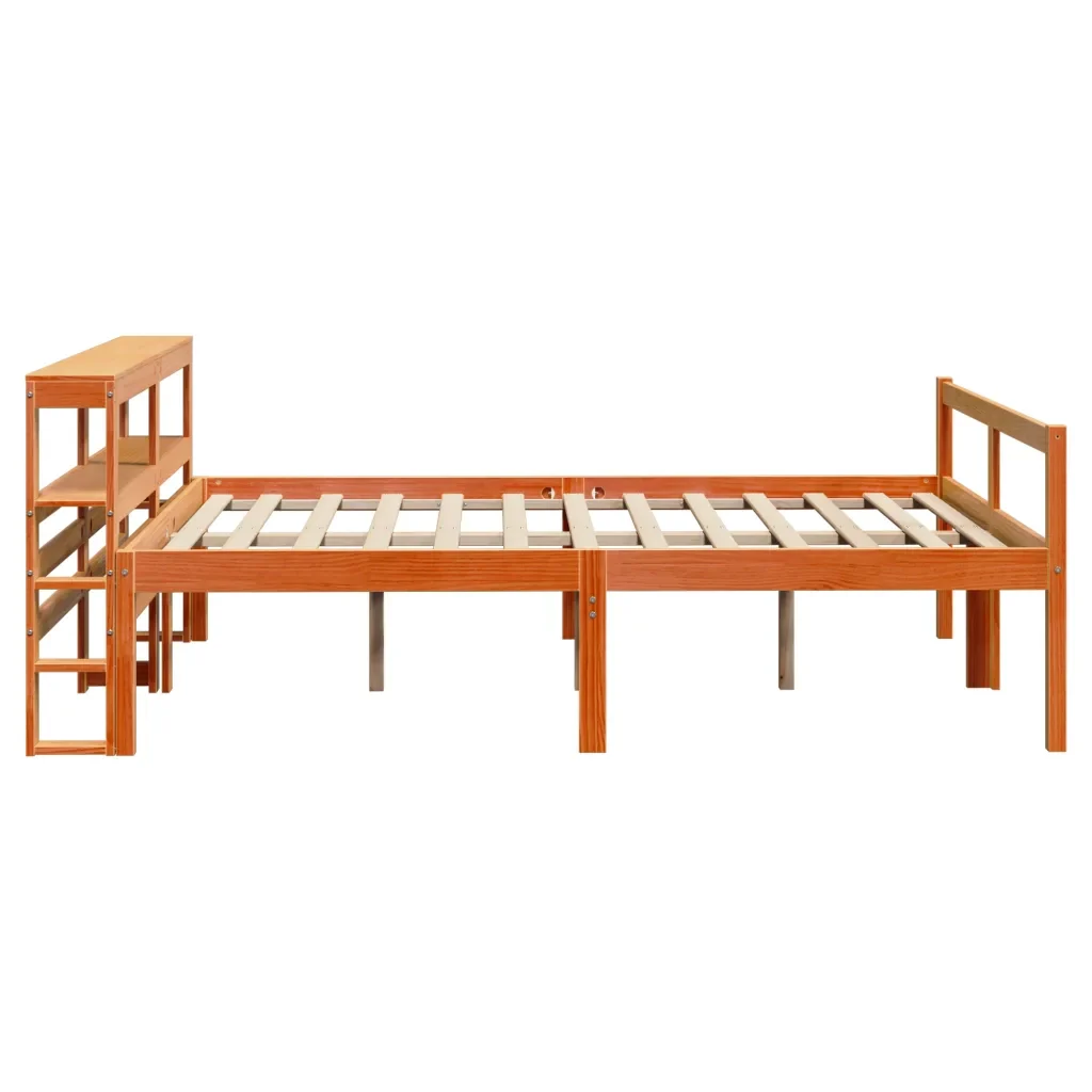 Letto matrimoniale | Letto per adulti | Giroletto con Testiera Marrone Cera 135x190 cm Massello Pino - Image 5