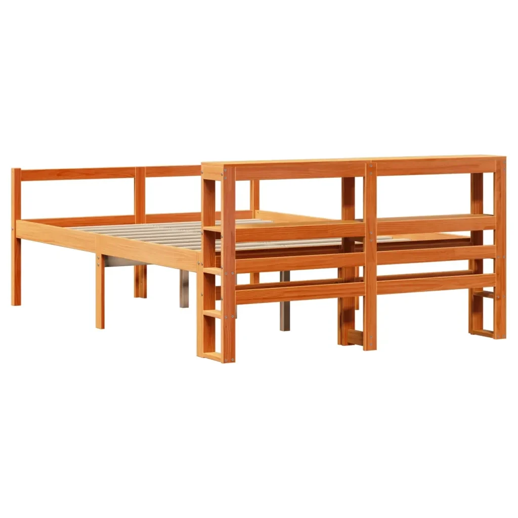 Letto matrimoniale | Letto per adulti | Giroletto con Testiera Marrone Cera 135x190 cm Massello Pino - Image 6