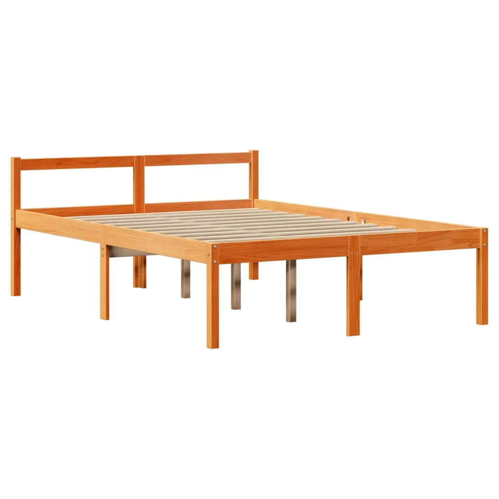 Letto matrimoniale | Letto per adulti | Giroletto con Testiera Marrone Cera 135x190 cm Massello Pino - Image 7