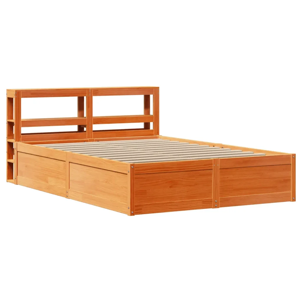 Letto matrimoniale | Letto per adulti | Giroletto con Testiera Marrone Cera 135x190 cm Massello Pino