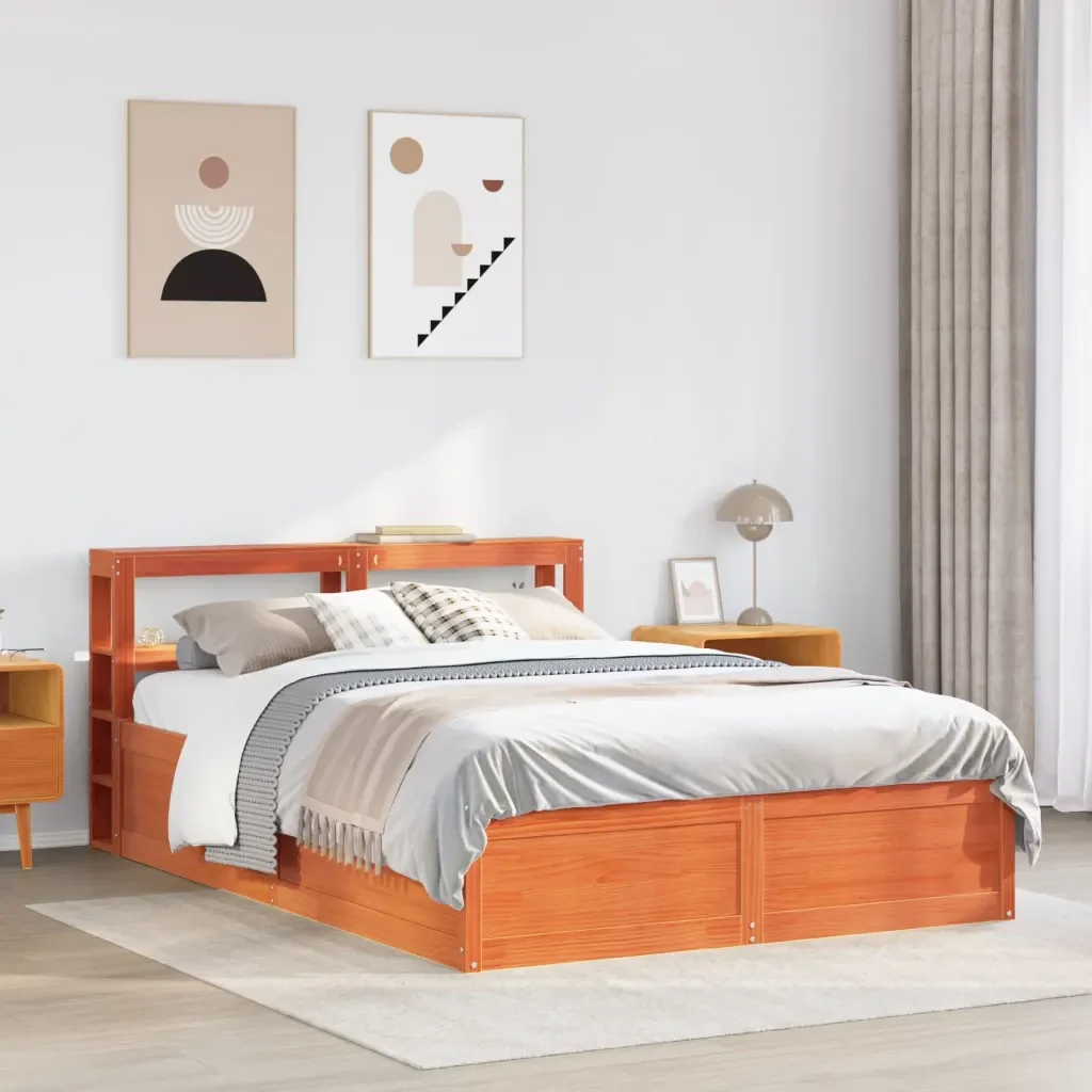 Letto matrimoniale | Letto per adulti | Giroletto con Testiera Marrone Cera 135x190 cm Massello Pino - Image 4