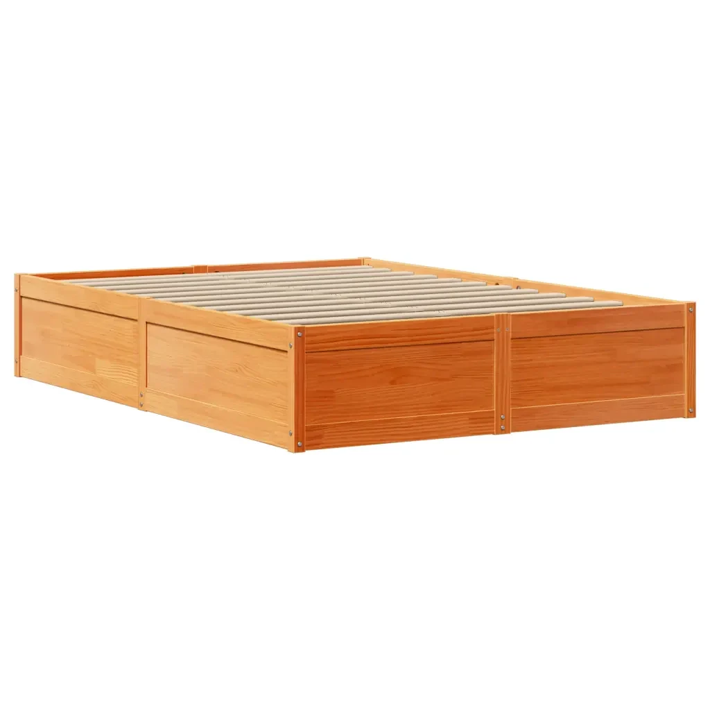 Letto matrimoniale | Letto per adulti | Giroletto con Testiera Marrone Cera 135x190 cm Massello Pino - Image 5