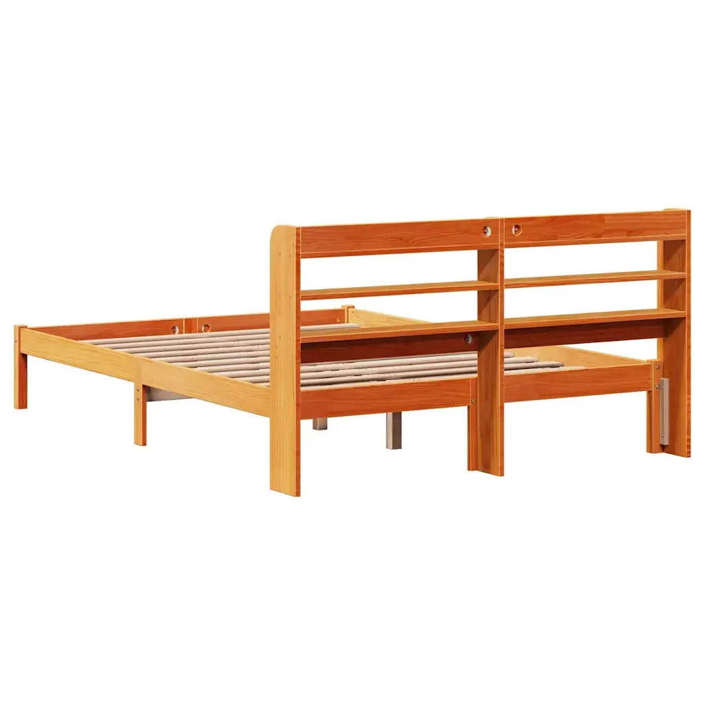 Letto matrimoniale | Letto per adulti | Giroletto con Testiera Marrone Cera 135x190 cm Massello Pino - Image 8