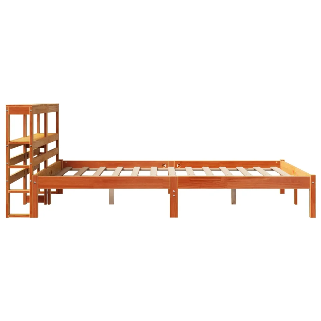 Letto matrimoniale | Letto per adulti | Giroletto con Testiera Marrone Cera 135x190 cm Massello Pino - Image 5