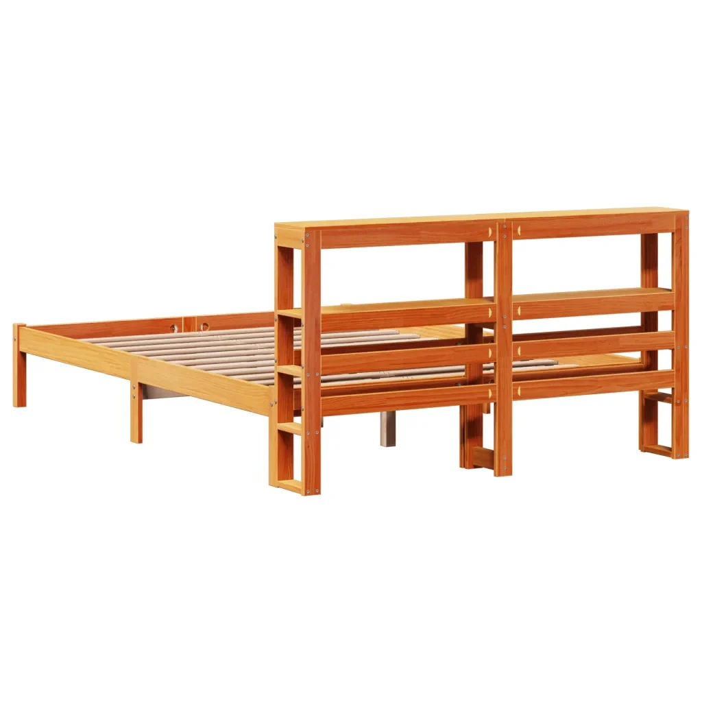 Letto matrimoniale | Letto per adulti | Giroletto con Testiera Marrone Cera 150x200 cm Massello Pino - Image 6