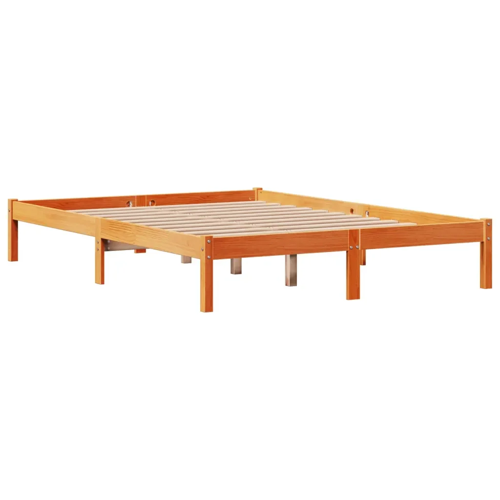 Letto matrimoniale | Letto per adulti | Giroletto con Testiera Marrone Cera 150x200 cm Massello Pino - Image 8