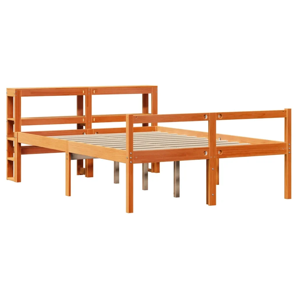 Letto matrimoniale | Letto per adulti | Giroletto con Testiera Marrone Cera 150x200 cm Massello Pino - Image 4