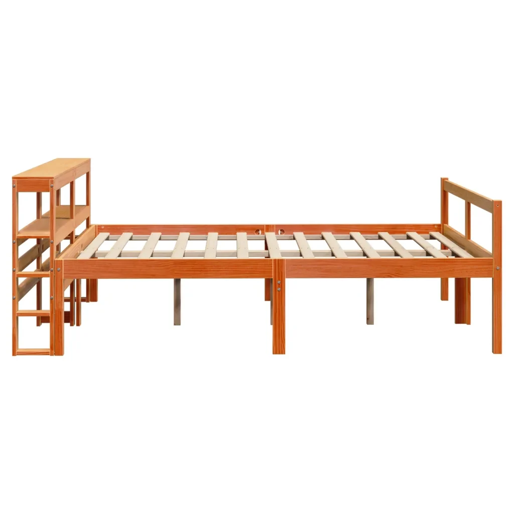 Letto matrimoniale | Letto per adulti | Giroletto con Testiera Marrone Cera 150x200 cm Massello Pino - Image 5