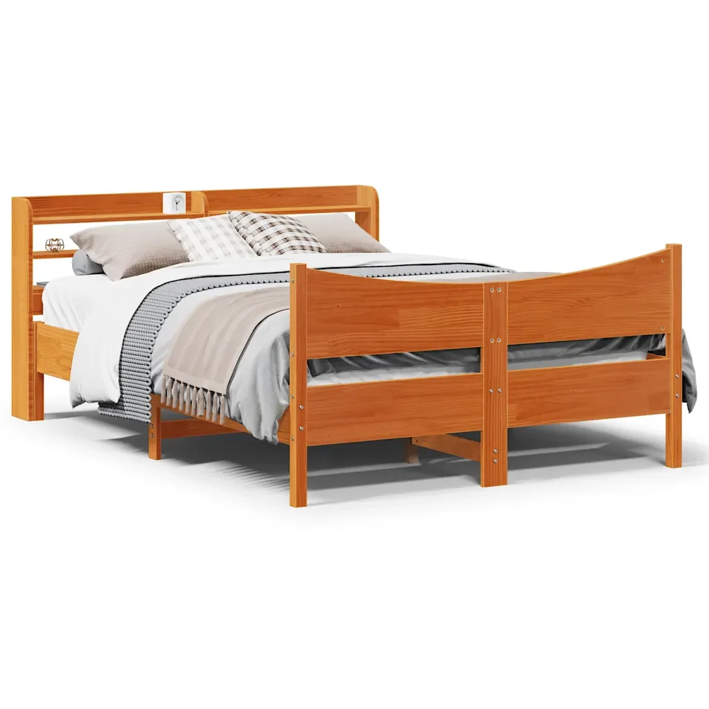 Letto matrimoniale | Letto per adulti | Giroletto con Testiera Marrone Cera 150x200 cm Massello Pino - Image 2