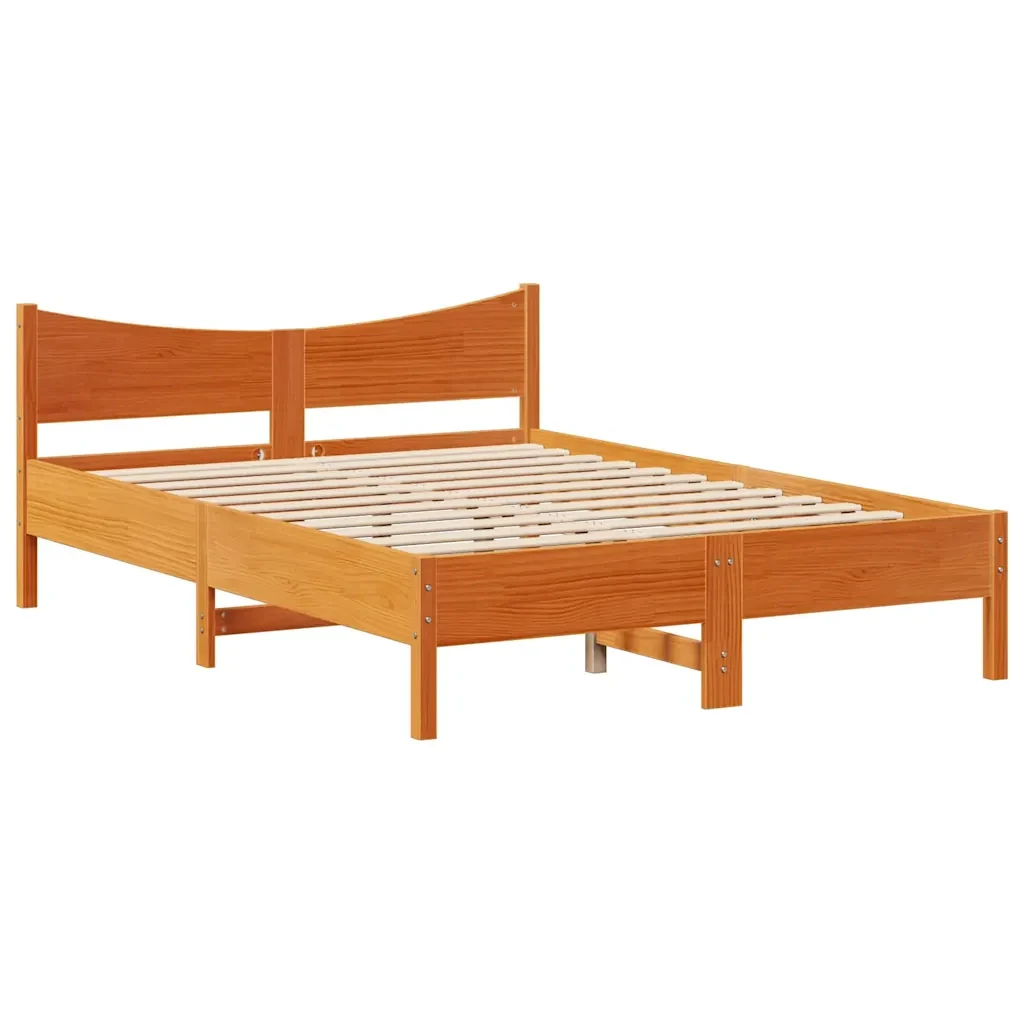 Letto matrimoniale | Letto per adulti | Giroletto con Testiera Marrone Cera 150x200 cm Massello Pino - Image 5
