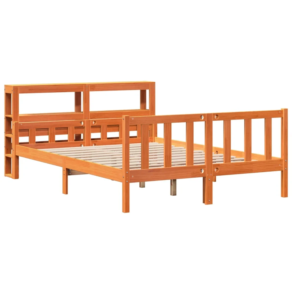 Letto matrimoniale | Letto per adulti | Giroletto con Testiera Marrone Cera 150x200 cm Massello Pino - Image 4