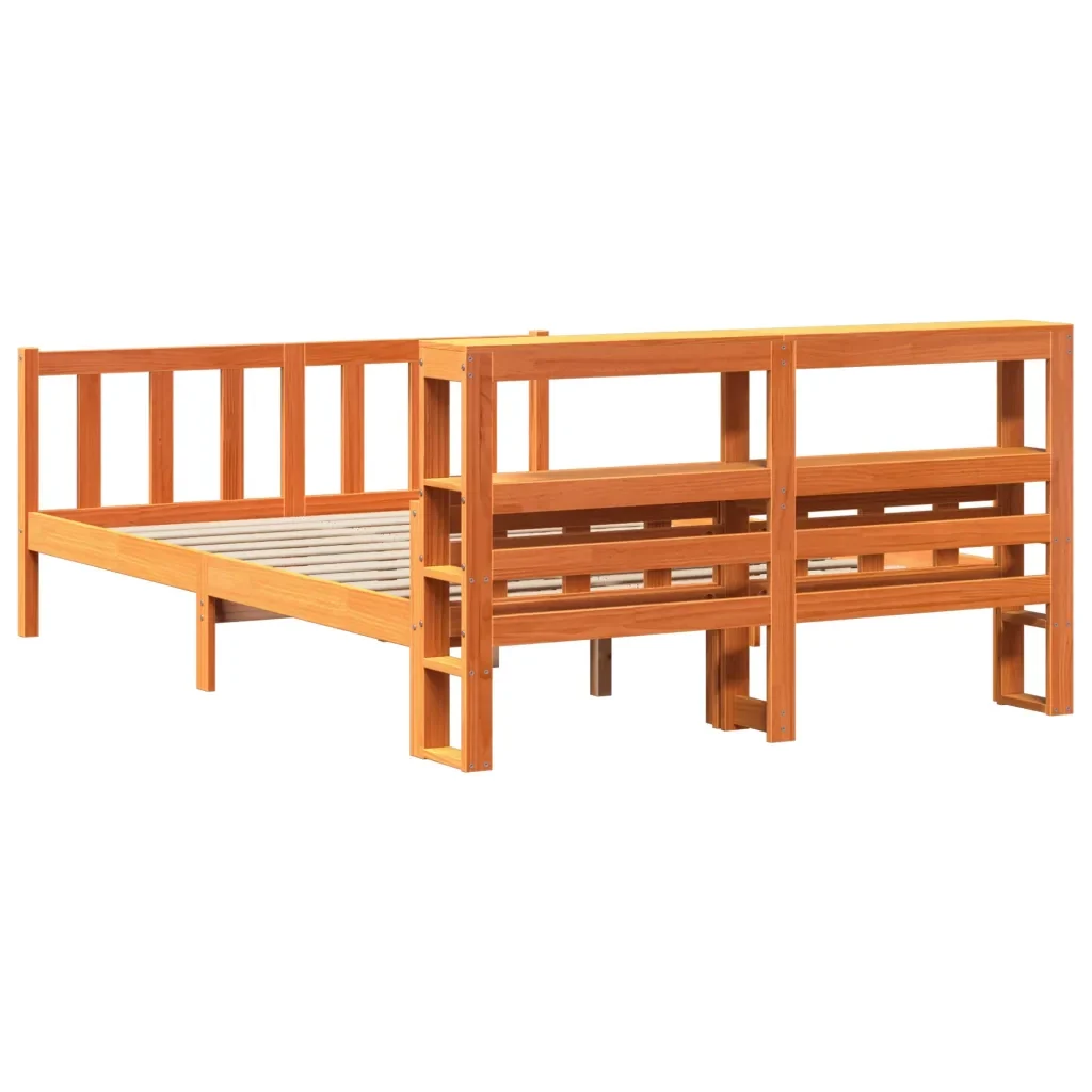 Letto matrimoniale | Letto per adulti | Giroletto con Testiera Marrone Cera 150x200 cm Massello Pino - Image 6