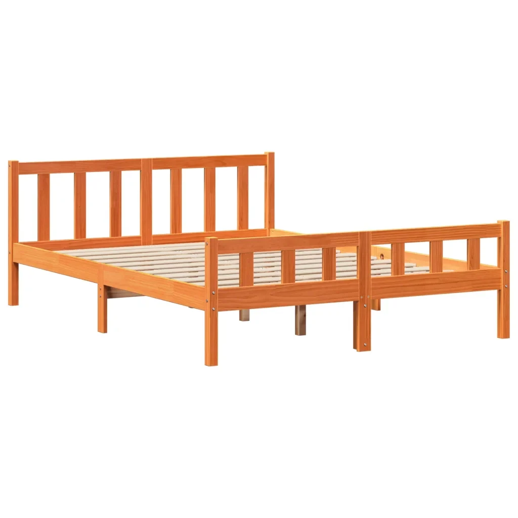 Letto matrimoniale | Letto per adulti | Giroletto con Testiera Marrone Cera 150x200 cm Massello Pino - Image 8