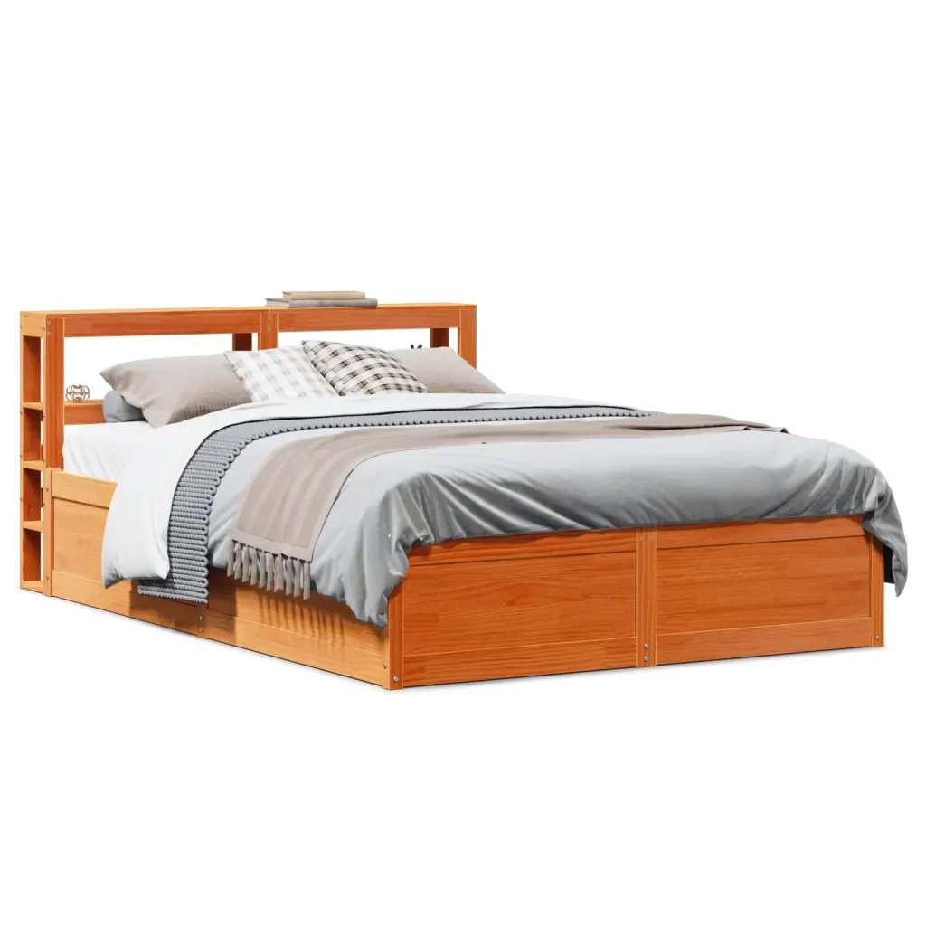 Letto matrimoniale | Letto per adulti | Giroletto con Testiera Marrone Cera 150x200 cm Massello Pino - Image 2