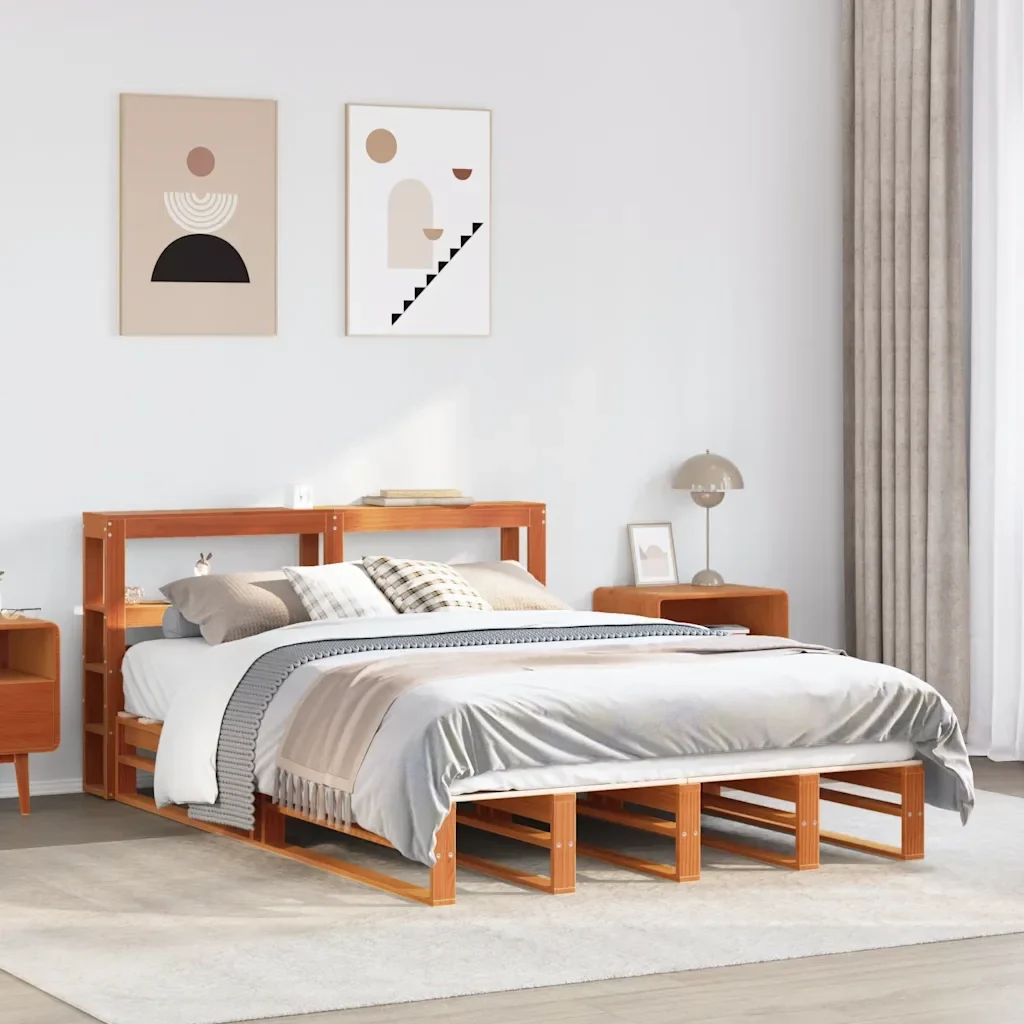 Letto matrimoniale | Letto per adulti | Giroletto con Testiera Marrone Cera 150x200 cm Massello Pino - Image 2