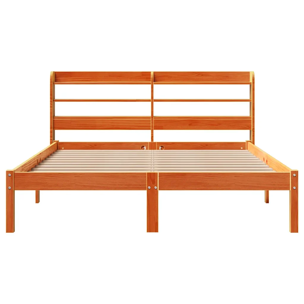 Letto matrimoniale | Letto per adulti | Giroletto con Testiera Marrone Cera 150x200 cm Massello Pino - Image 6