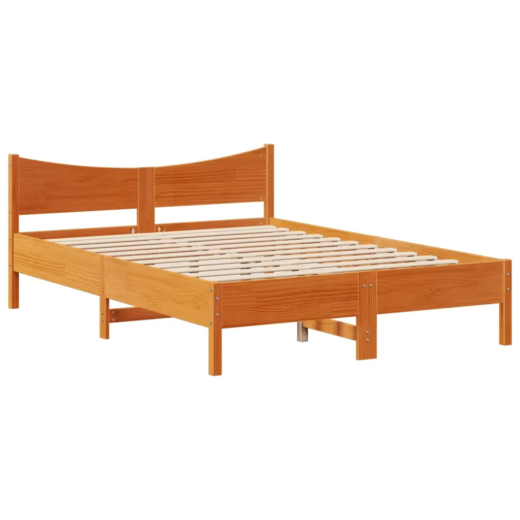 Letto matrimoniale | Letto per adulti | Giroletto con Testiera Marrone Cera 160x200 cm Massello Pino - Image 5