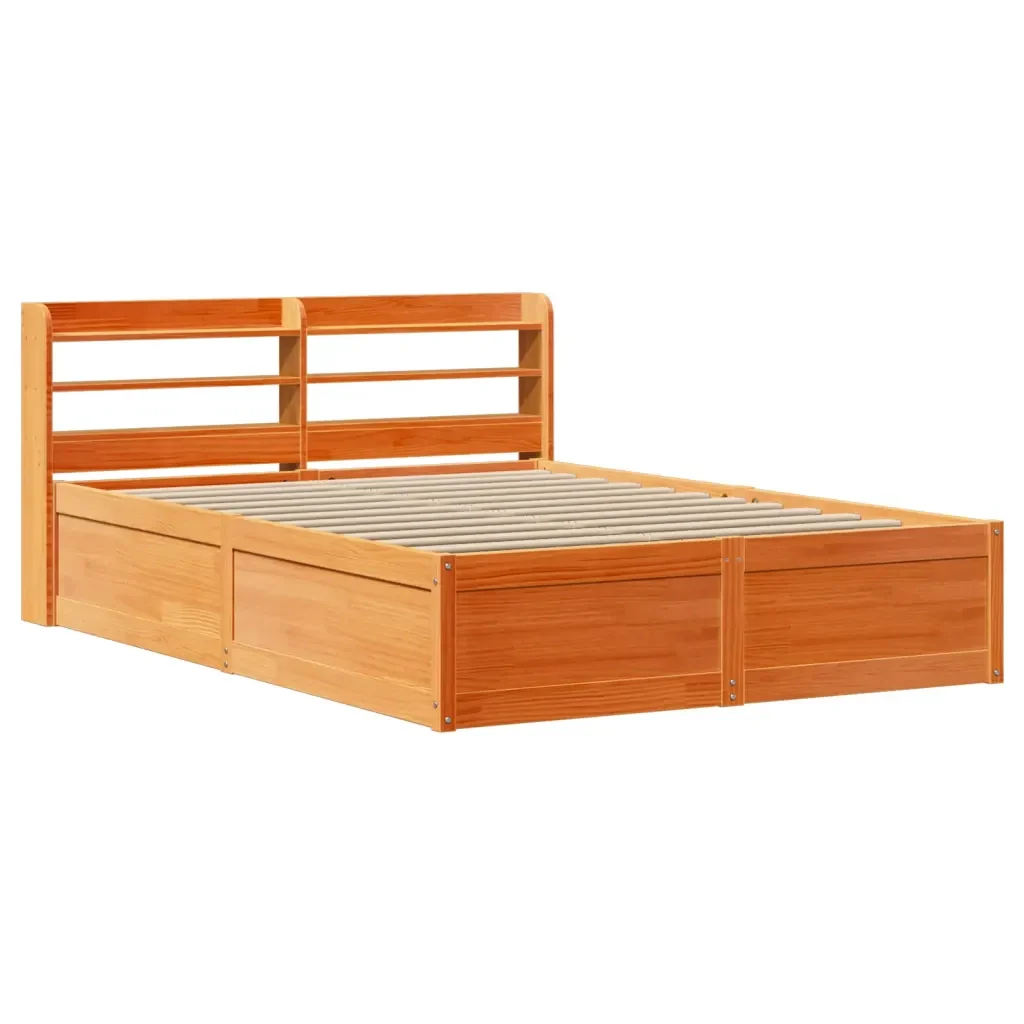 Letto matrimoniale | Letto per adulti | Giroletto con Testiera Marrone Cera 160x200 cm Massello Pino