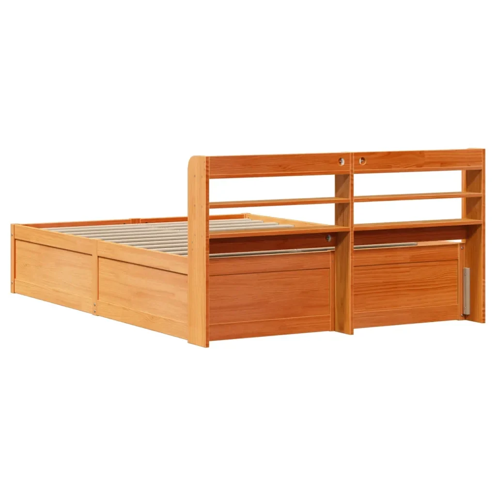 Letto matrimoniale | Letto per adulti | Giroletto con Testiera Marrone Cera 160x200 cm Massello Pino - Image 8