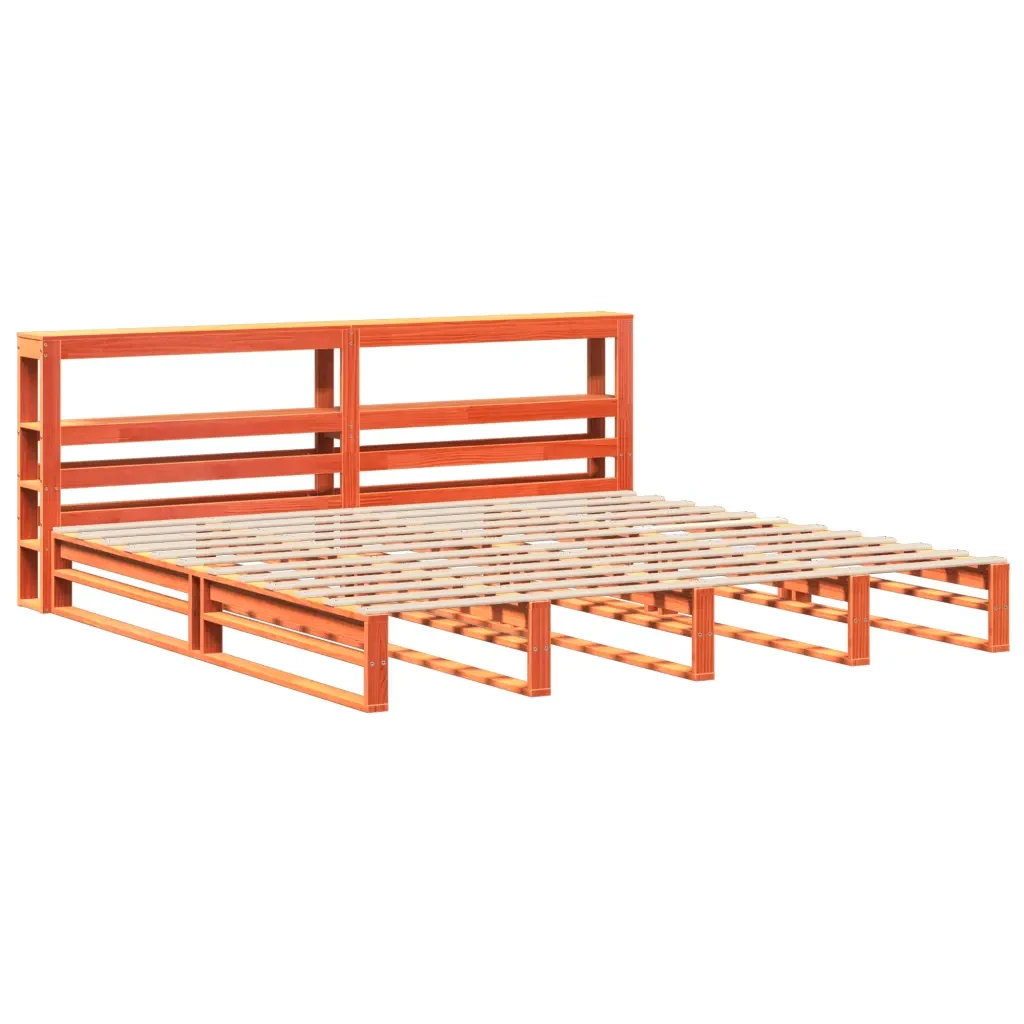 Letto matrimoniale | Letto per adulti | Giroletto con Testiera Marrone Cera 180x200 cm Massello Pino - Image 4