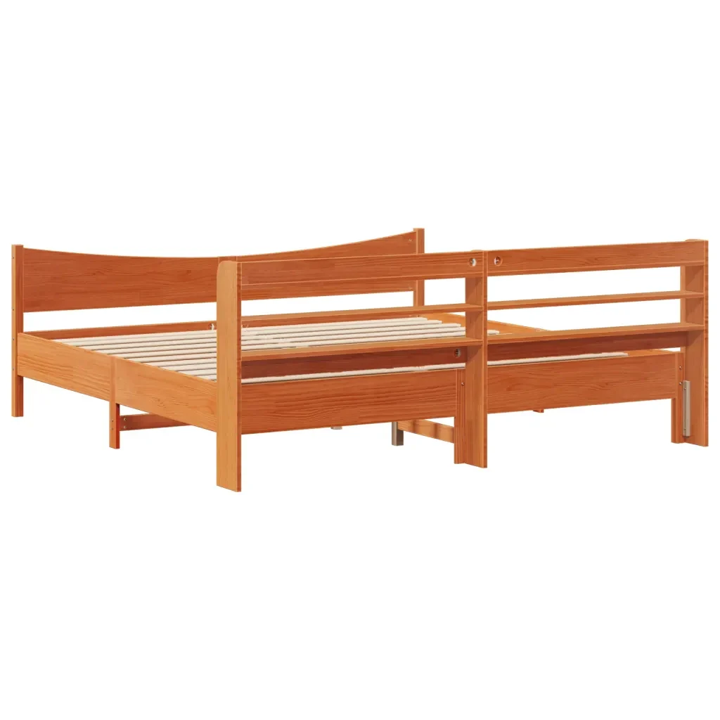 Letto matrimoniale | Letto per adulti | Giroletto con Testiera Marrone Cera 200x200 cm Massello Pino - Image 8