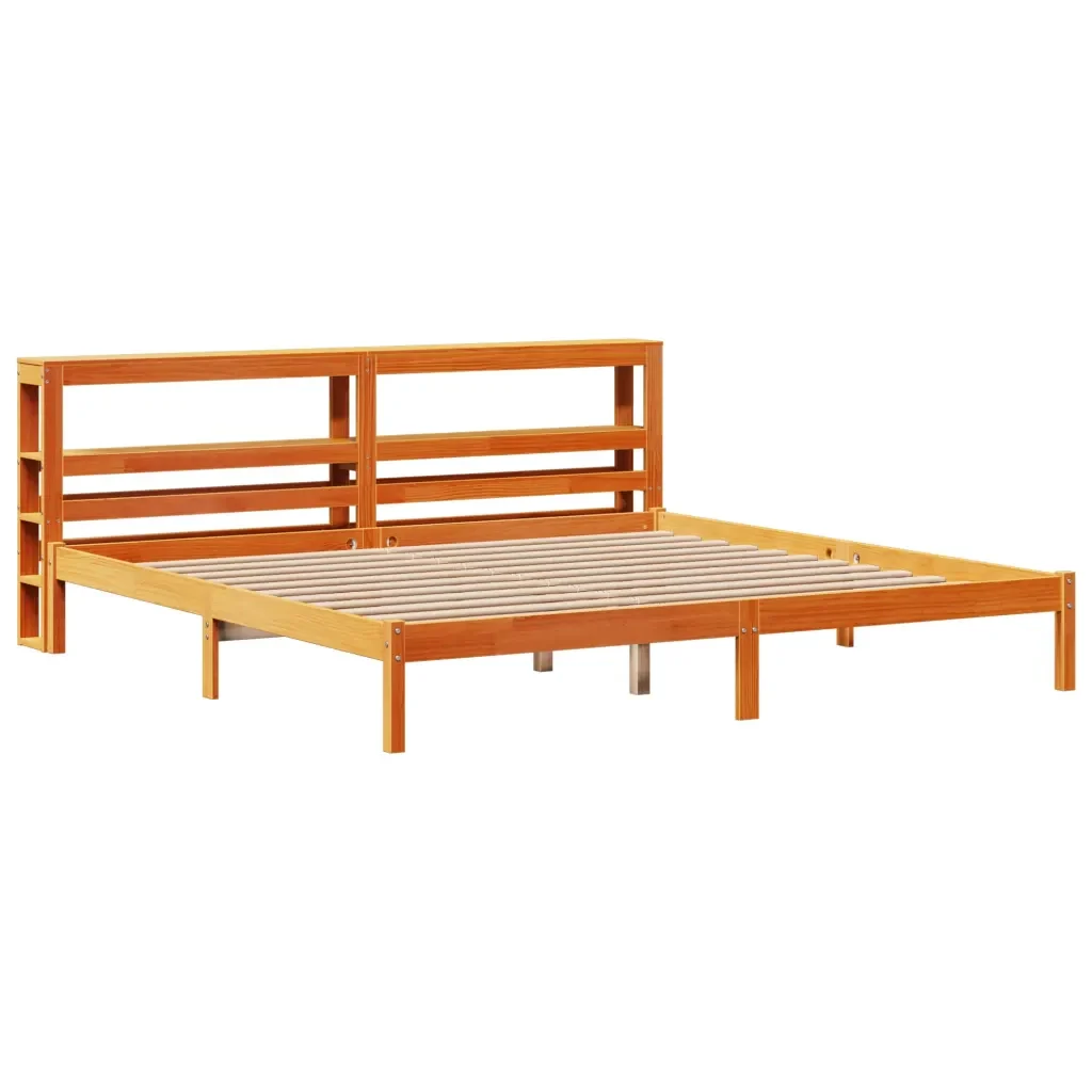 Letto matrimoniale | Letto per adulti | Giroletto con Testiera Marrone Cera 200x200 cm Massello Pino - Image 4