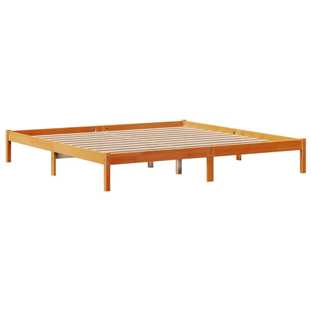 Letto matrimoniale | Letto per adulti | Giroletto con Testiera Marrone Cera 200x200 cm Massello Pino - Image 8