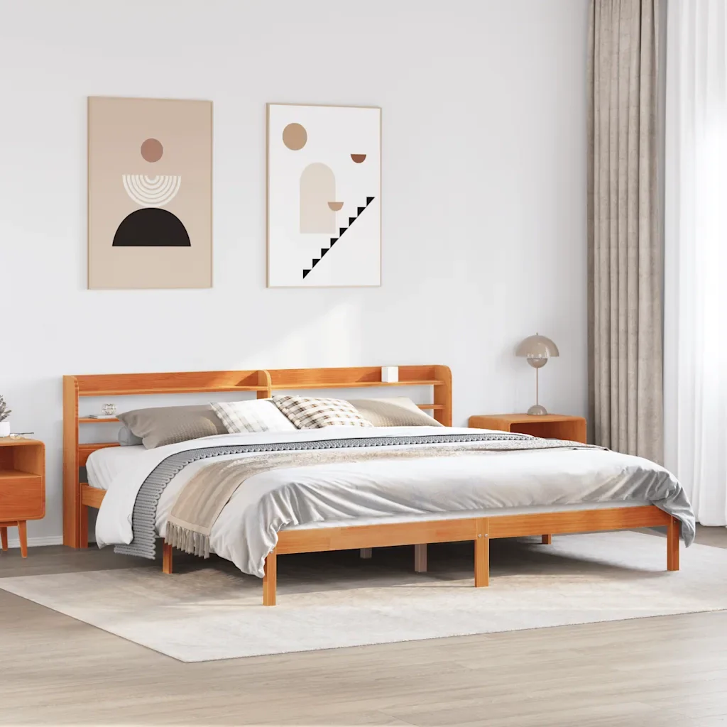 Letto matrimoniale | Letto per adulti | Giroletto con Testiera Marrone Cera 200x200 cm Massello Pino - Image 2