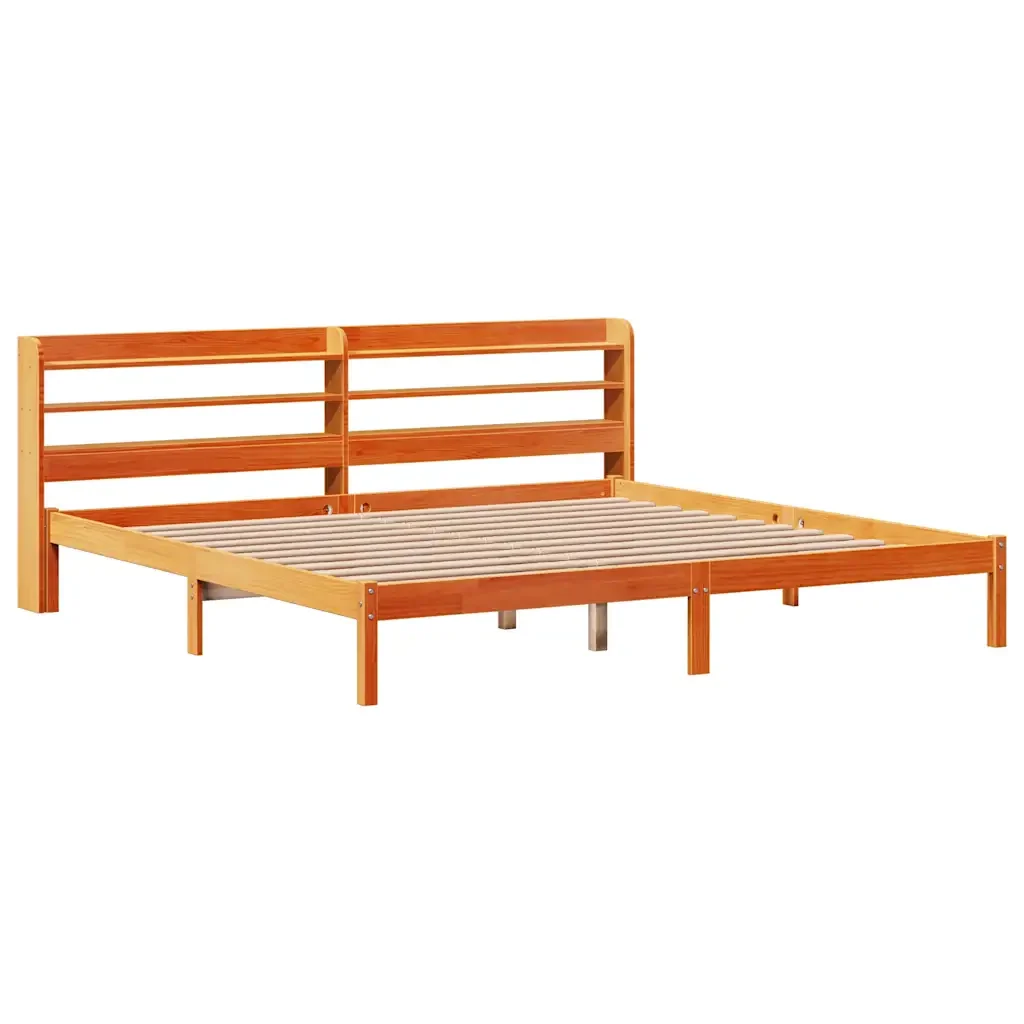 Letto matrimoniale | Letto per adulti | Giroletto con Testiera Marrone Cera 200x200 cm Massello Pino - Image 4