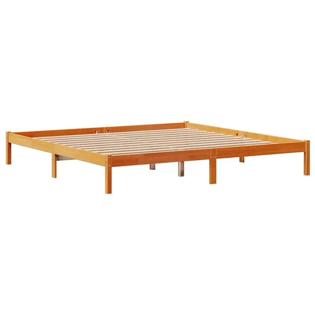 Letto matrimoniale | Letto per adulti | Giroletto con Testiera Marrone Cera 200x200 cm Massello Pino - Image 5