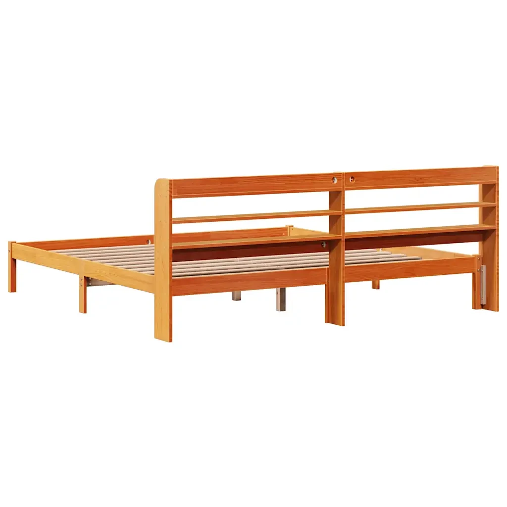 Letto matrimoniale | Letto per adulti | Giroletto con Testiera Marrone Cera 200x200 cm Massello Pino - Image 8