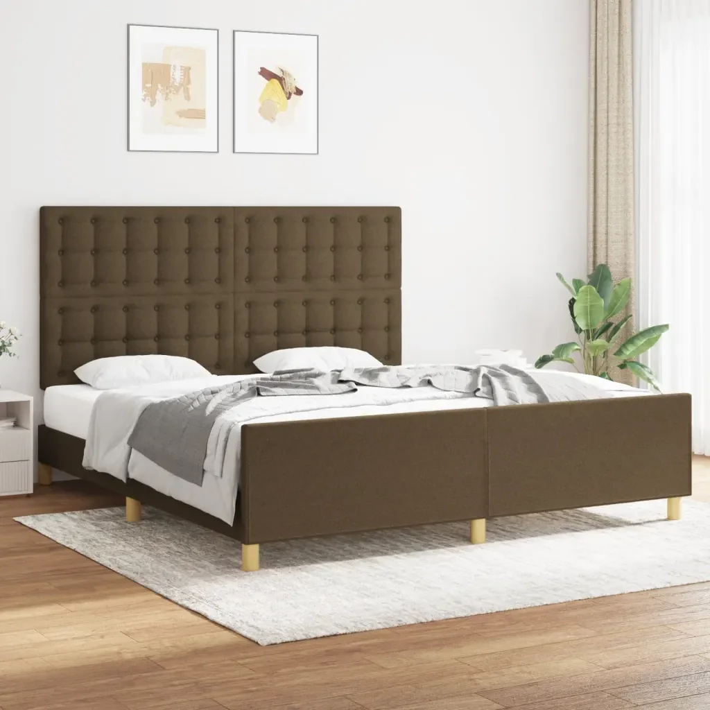 Letto matrimoniale | Letto per adulti | Giroletto con Testiera Marrone Scuro 180x200 cm in Tessuto - Image 2