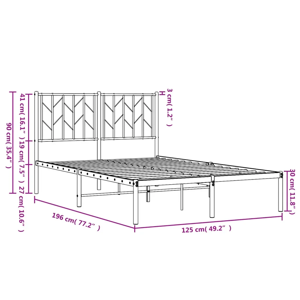 Letto matrimoniale | Letto per adulti | Giroletto con Testiera Metallo Bianco 120x190 cm - Image 10