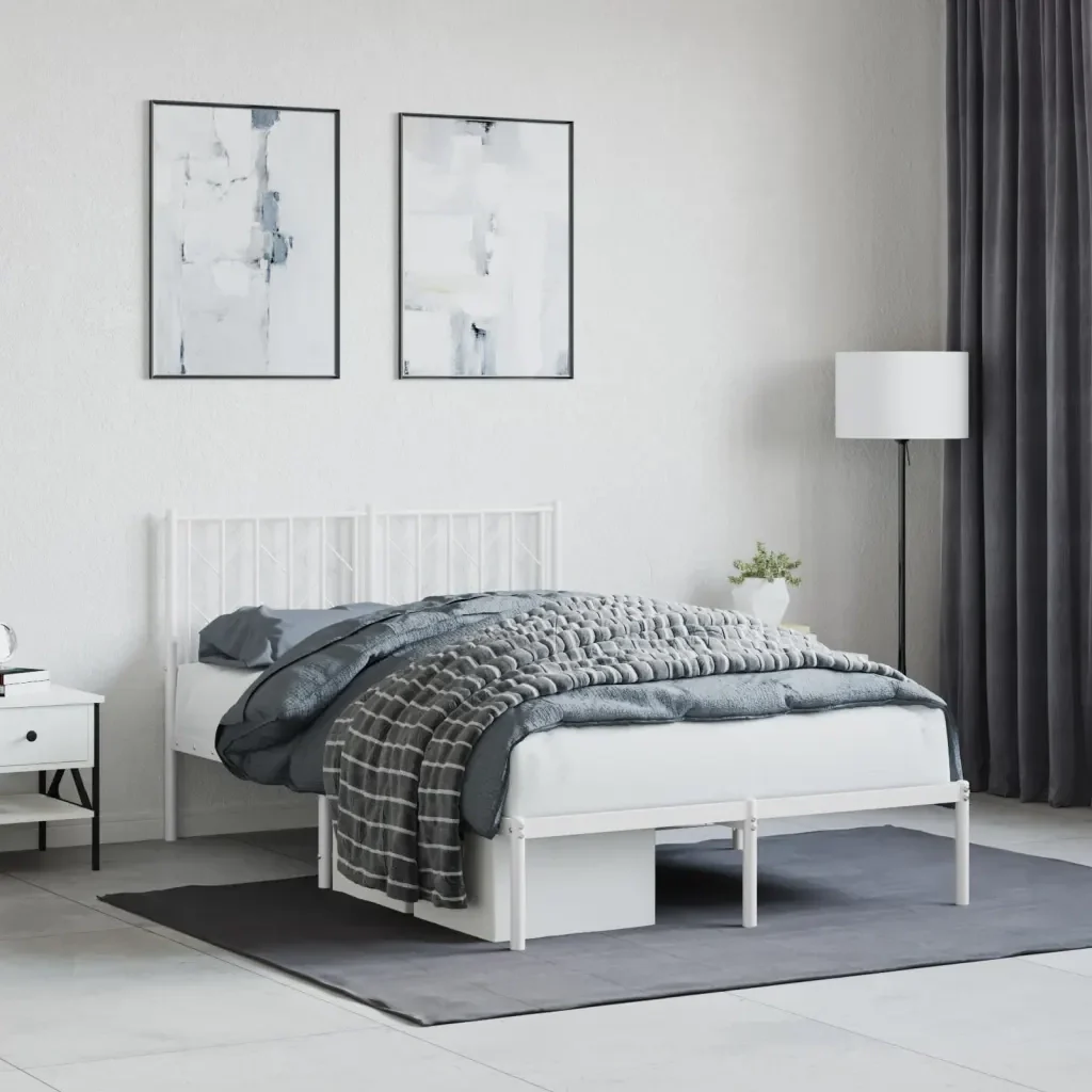 Letto matrimoniale | Letto per adulti | Giroletto con Testiera Metallo Bianco 120x190 cm - Image 2