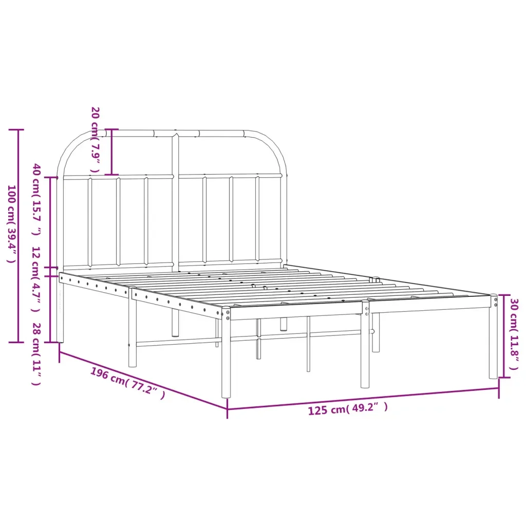 Letto matrimoniale | Letto per adulti | Giroletto con Testiera Metallo Bianco 120x190 cm - Image 10