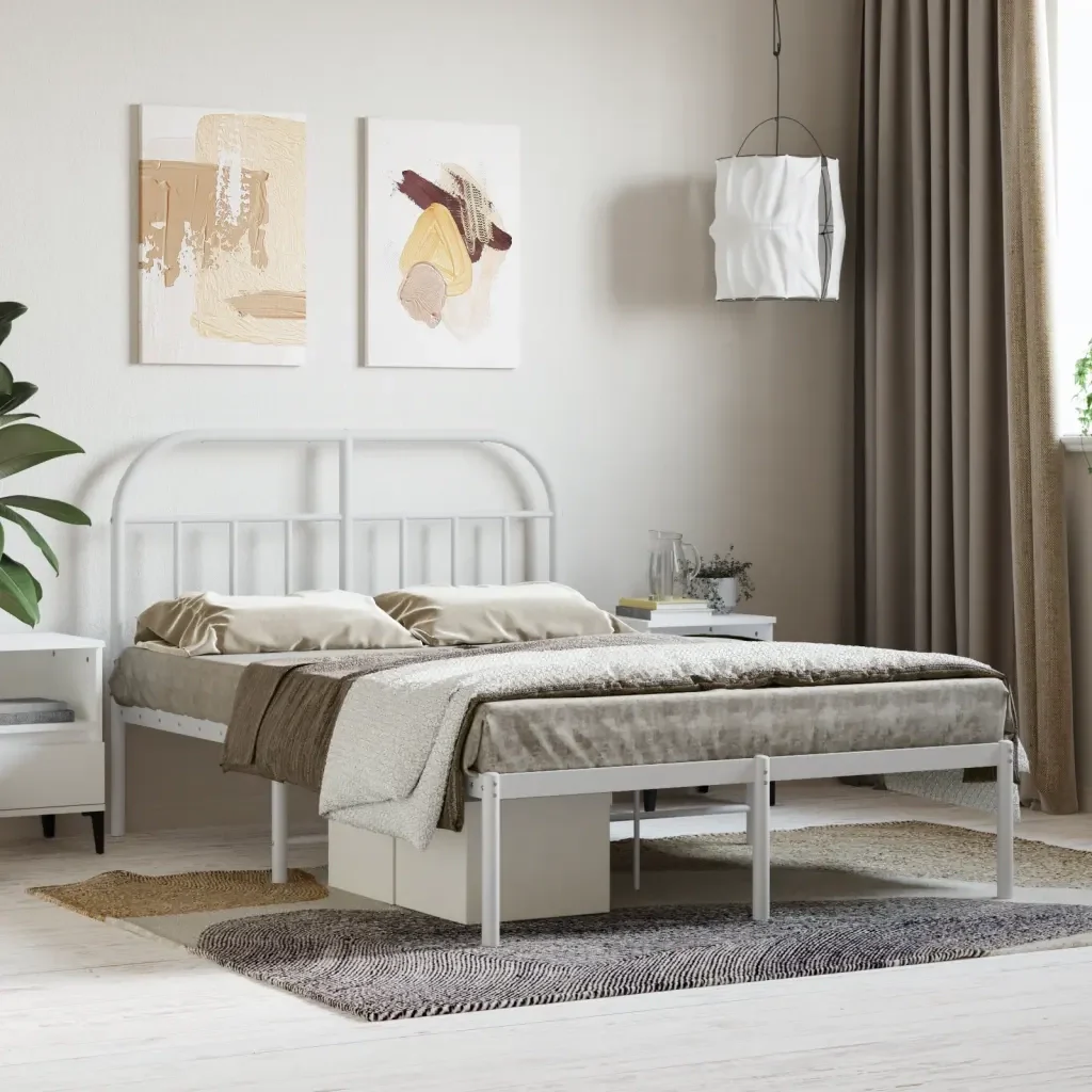 Letto matrimoniale | Letto per adulti | Giroletto con Testiera Metallo Bianco 120x190 cm - Image 2